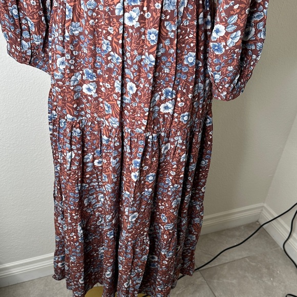 Madewell Rust Floral V-Neck Maxi Dress with Blue Flowers - Picture 9 of 11
